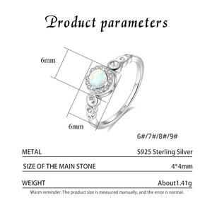 Anillo Halo de Ópalo en Plata de Ley S925, Joyería Fina Romántica para Mujer, Engaste Pavé, Corte Brillante Redondo - Product Image 3