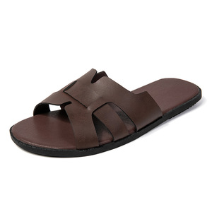 Men's Genuine Leather <b>Slides</b> Open Toe Anti Slip Rubber Outsole Summer Casual Sandals Size 40 47 - Product Image 5