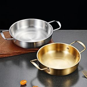 Olla Coreana para Mariscos de Acero Inoxidable Dorado/Plateado, Sartén para Paella con Doble Asa para Restaurantes y Servicios de Catering - Product Image 1