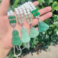 Collier Pendentif Anniversaire Pixiu en Or, Perle d'Imitation Géométrique Tendance, Guanyin Maitreya Bouddha, Jade Vert Sculpté à la Main