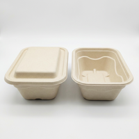 Ecologisch afbreekbare 2-delige binnenbak van suikerrietbagasse, compartimentenverdeler voor afhaalmaaltijden, deksel voor maaltijddoos