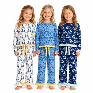 Tenues de Noël personnalisées pour bébés filles avec imprimé étoiles de la Nativité, vêtements assortis pour sœurs, en coton biologique et élasthanne, vêtements longs, vente en gros - Product Image 1