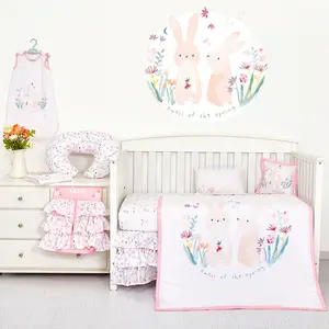 Set tempat tidur bayi baru lahir perempuan, set tempat tidur bayi kartun kelinci tema mewah