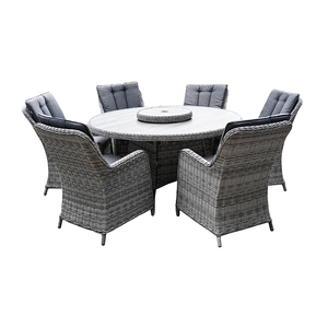 Set da pranzo rotondo in Rattan moderno di lusso a 6 posti completo mobili da giardino da esterno con tavolo in vetro ceramico e <span class=keywords><strong>Lazy</strong></span> <span class=keywords><strong>Susan</strong></span> Deluxe - Product Image 5