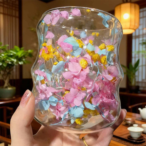 Vaso <span class=keywords><strong>de</strong></span> Vidrio <span class=keywords><strong>de</strong></span> Doble Capa Resistente al Calor, Vaso <span class=keywords><strong>de</strong></span> Café <span class=keywords><strong>de</strong></span> Doble Pared con Flores Secas, Precio Económico al por Mayor, Suministro Directo <span class=keywords><strong>de</strong></span> Fábrica - Product Image 6