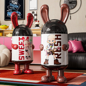 Flip Top Trash Can Cartoon Bunny Ear Design Cylindrical Indoor Waste Bin For Kitchen Living Room - Product Image 2