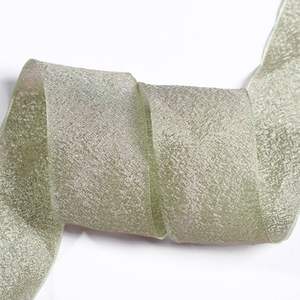 Bouquet de mariage fait main, ruban de <span class=keywords><strong>gaze</strong></span> à bords gaufrés, <span class=keywords><strong>double</strong></span> face, tissu voile 100% polyester pour décorations - Product Image 3