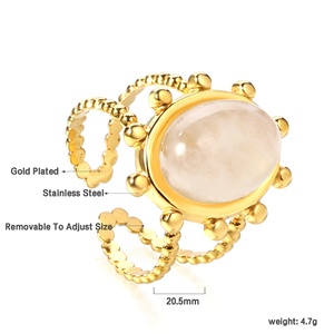 Anillos de Turquesa Huecos de Moda al por Mayor, Anillos Ajustables de Acero Inoxidable con Baño de Oro de 18K y Piedra Ópalo para Mujer - Product Image 2