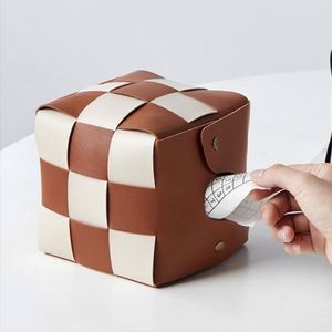 Modern PU Leather Square Checkered Tissue Holder Household Tissue Box Cover Napkin Holder for Bedroom <b>Vanity</b> <b>Desk</b> Nightstand - Product Image 4