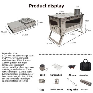 Poêle à <span class=keywords><strong>bois</strong></span> pliable en acier inoxydable YX-E1-22, portable, coupe-vent, léger, fonctionnement manuel, extérieur - Product Image 3