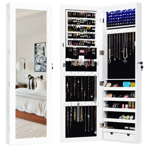 Armoire à bijoux miroir à fixer sur porte avec éclairage LED, organisateur de rangement en plastique 10-20 L pour bijoux - Product Image 3