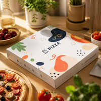 Caja de Pizza Personalizada Plegable con Tapa de Cierre, Cartón Blanco, Exhibición de Pizza Congelada, Bajo MOQ, Suministro para Pedidos de Plataformas de Entrega