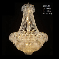 Lustre de luxe en métal de fer de 12 têtes lustre de couronne d'or avec le cristal de perle pour la décoration de plafond de mariage
