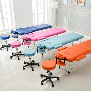 Meja pijat kecantikan Salon lipat portabel, tempat tidur bulu mata lipat Modern dengan Kulit & logam untuk penggunaan Kamar Tidur & Gym