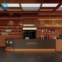 Kiosque à café moderne en bois MDF avec éclairage LED et comptoir de présentation pour centre commercial, mini-boutique de café