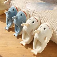 Mignonnes pantoufles en coton en forme de requin de dessin animé, antidérapantes, à semelle souple, pour enfants, filles, bébés garçons, chaussures d'intérieur chaudes en peluche pour l'hiver, Kawaii
