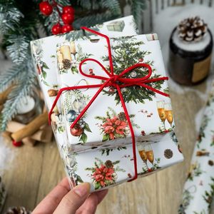 MAYPLUSS Christmas Wrapping Paper 17 In X 33 Ft Watercolor Tree Candle Pinecone Goblet Gift Wrap Recyclable Single Side - Product Image 3