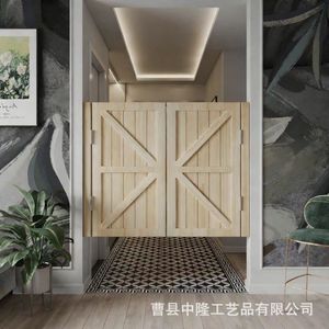 Country Style Solid Wood Half Height Door Double Opening Interior <b>Partition</b> Gate Light Blue Corridor Bathroom <b>Screen</b> Door - Product Image 3