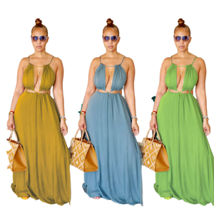 Abiti Estivi Personalizzati per Donna, Senza Maniche, con Schiena Scoperta, Tinta Unita, Vestito Lungo Maxi <span class=keywords><strong>Boho</strong></span>, Produzione ODM con Stile o Logo Personalizzato - Product Image 1