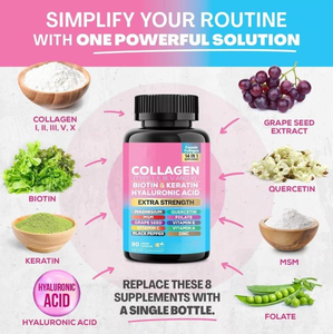 Colágeno antienvejecimiento 64000mcg Multi Colágeno Biotina Queratina 14 en 1 Cápsulas de Colágeno Vitaminas para Cabello, Piel y Uñas Suplemento de Colágeno - Product Image 4
