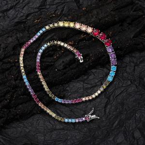 Collar de tenis de aleación de cobre con circonitas y cristales de hielo, estilo hip hop, color rojo <span class=keywords><strong>granada</strong></span>, sencillo, para mujer, ideal para fiestas de verano. - Product Image 4