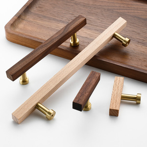 Beech <b>Walnut</b> <b>Cabinet</b> Drawer Handles Brass Single Hole Scandinavian Style Furniture Handle - Product Image 1