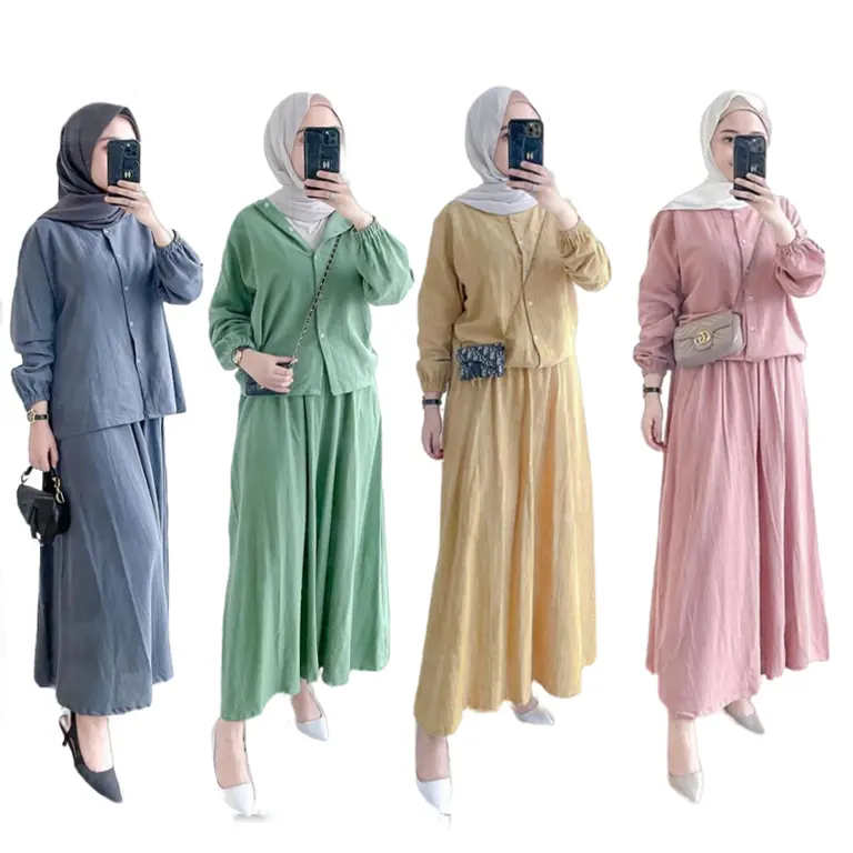 SIPO 이슬람 여성 정장 새로운 간단한 스타일 봄 드레스 2023 크루 넥 비닐 두 조각 겸손한 세트 여성