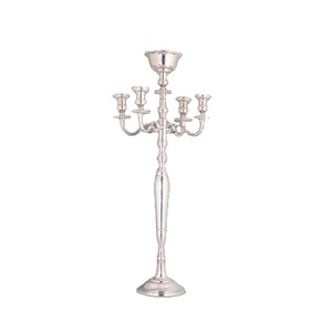 90cm 5 Arm <b>Silver</b> Candelabra | Tall Metal Candle Holder Stand | Luxury Wedding Table Centerpiece | Elegant <b>Candlestick</b> for Home - Product Image 1