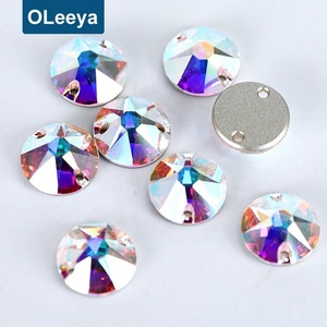 Cristales de Cristal AB Redondos de 10 mm y 16 Facetas, con Reverso Plano, de Alta Calidad, para Coser en Ropa y Zapatos, Venta al Por Mayor - Product Image 1
