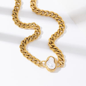 Mode femmes grosse chaîne cubaine baroque tour de cou océan Style collier Dazan plaqué or 18 carats sans ternissement bijoux en acier inoxydable - Product Image 6