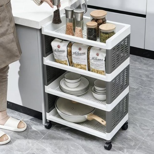 Scaffale portaoggetti leggero e smontabile in plastica PP multistrato con ruote per cucina, camera da letto, soggiorno - 4 ripiani per snack - Product Image 5