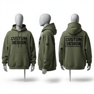 Sweat-shirt à capuche zippé unisexe vert olive, design personnalisé, en molleton de coton oversize, écologique, avec poche et imprimé lettres sur le devant, style décontracté - Product Image 1