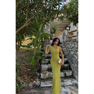 Vestido de Gala Verde de Lujo para Mujer, Talla XL, Cuello Redondo, Lentejuelas, Pedrería, Perlas, Drapeado, Escalonado, Largo hasta el Suelo, Corte en A - Product Image 6