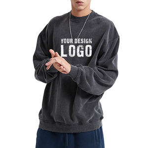 Sudadera de Hombre de Alta Calidad, Cuello Redondo, Estilo Vintage Lavado, Informal para Exteriores, Holgada, con Hombros Caídos - Product Image 1