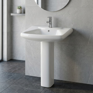 Lavabo sur pied carré en porcelaine blanche de qualité export, vasque moderne pour salle de bain, équipement sanitaire - Product Image 4