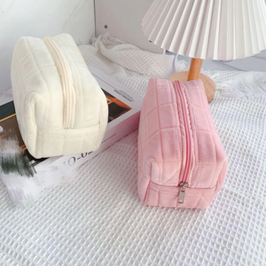 Small Plush Cosmetic Bag – Portable Travel Toiletry Pouch, Solid Color Zipper Makeup Organizer – for Lipstick, Brushes, Skincare - Product Image 4