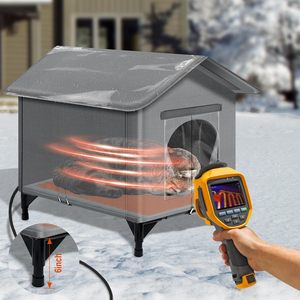 Nichoir chauffant d'extérieur <span class=keywords><strong>pour</strong></span> chats avec base surélevée, toit incliné anti-pluie et coussin thermique <span class=keywords><strong>pour</strong></span> véranda, cour et grange - Product Image 6