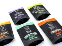 Pochette sur mesure noire mate de qualité alimentaire avec fermeture éclair refermable pour viande séchée multi-saveurs, bœuf séché, chips de pommes de terre