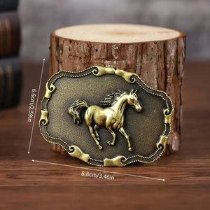 Boucle De Ceinture Western Homme - Tête De Cheval Dorée - Métal Zinc Alliage - Neuf