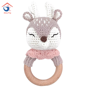 <b>Dropshipping</b> Products Crafts Kids Wooden Rattles Handmade Crochet Carton Animal Hand Rattle Baby Soothing Gift Rattle Toy - Product Image 1