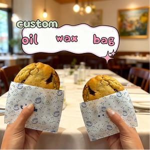 Sacs en papier ciré imprimés avec logo, roses et blancs, pour restaurants, emballage de beignets, pains, croissants et biscuits - Product Image 4