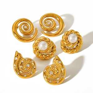 ต่างหูแบบติดหู ชุบทอง 18k ดีไซน์มุกเกลียว รูปทรงเรขาคณิต ใส่ได้ทุกวัน - Product Image 4