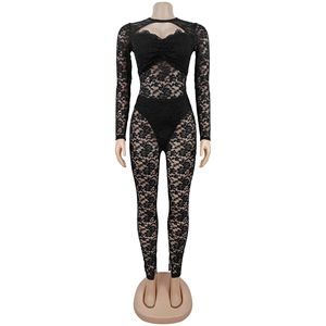 ZHEZHE Tuta Intera Sexy ed <span class=keywords><strong>Elegante</strong></span> da Donna in Pizzo Trasparente, Stile Europeo e Americano, Aderente e Scavata, con Dettagli Cut-out - Product Image 4