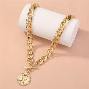 Collana Hip Hop Dorata con Catena Spessa e Ciondolo a Medaglione <span class=keywords><strong>per</strong></span> Donne e Ragazze - Product Image 5