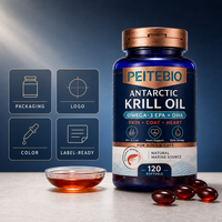Huile de Krill Antarktique PEITEBIO en gélules pour chiens et chats avec Oméga 3 EPA DHA, source marine naturelle, soutien pour la peau, le pelage et le cœur, 120 gélules