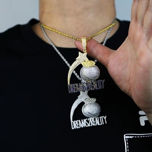 Collana con Ciondolo 'DREAMS 2 REALITY' con Zirconi Cubici, Gioielli Hip Hop all'Ingrosso - Product Image 4