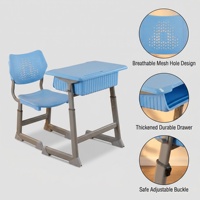 Ensemble Chaise et Bureau Scolaire Ergonomique en Métal à Hauteur Réglable, Dossier Creux Respirant, Grand Tiroir de Rangement, Écologique et Durable