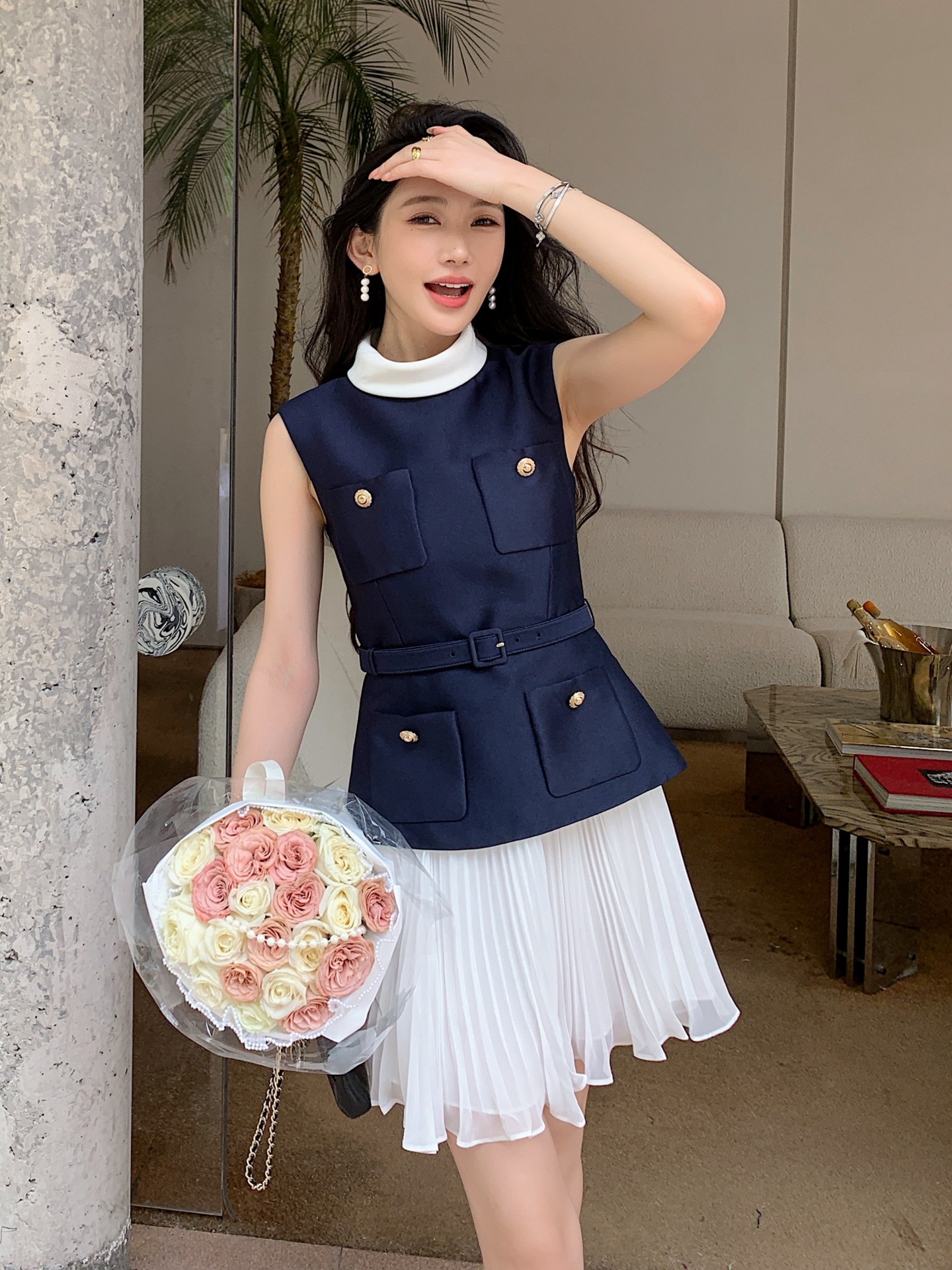 Chouyatou - Vestido De Verano Para Mujer, Con Dobladillo Con Volantes