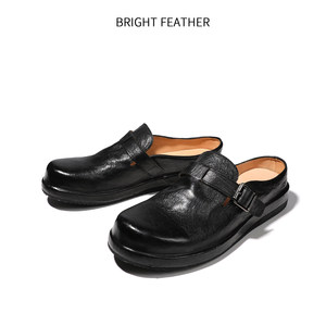 Sandales <span class=keywords><strong>Birkenstock</strong></span> pour hommes en cuir véritable noir, style simple, avec embout, en cuir de cheval, à enfiler, respirantes, semelle souple, décontractées pour l'été - Product Image 2