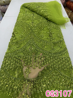 Nouveau tissu en dentelle lourde perlée Finshon Orange pour robe de mariée, tulle brodé pour robe de soirée femme